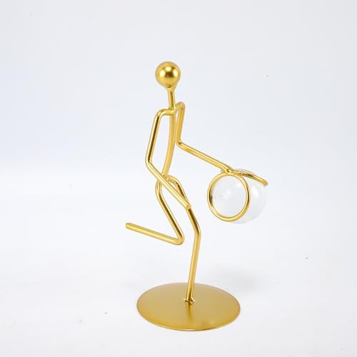 Golden Iron Sportsman Figurine with Crystal Ball Decor Sculpture
