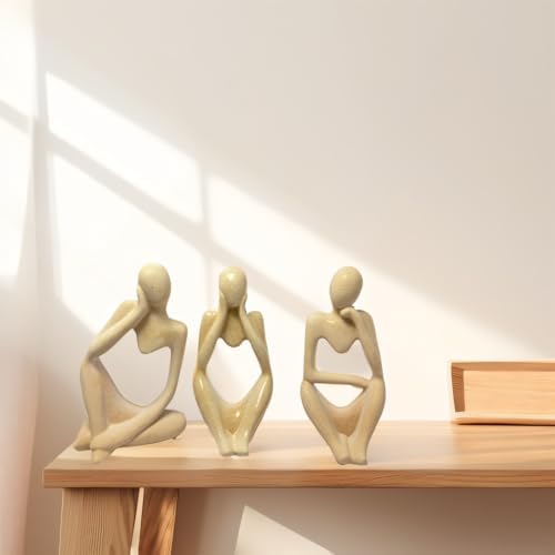 3 Pcs Yellow Thinker Statue Home Decor Set