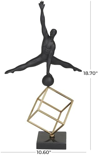 Deco 79 Marble Gymnast Decorative Sculpture with Gold Cube Base