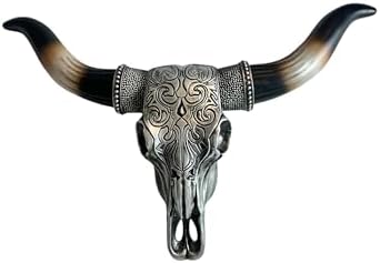 De Leon Collections Country Cow Bull Skull Wall Sculpture Silver Scroll 2125 Inch