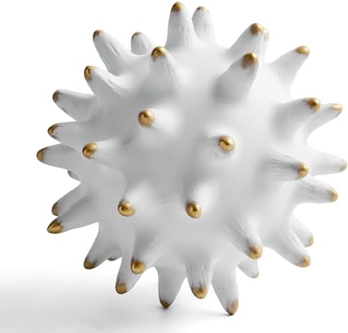 8 White Decorative Sphere Statue with Gold Tips