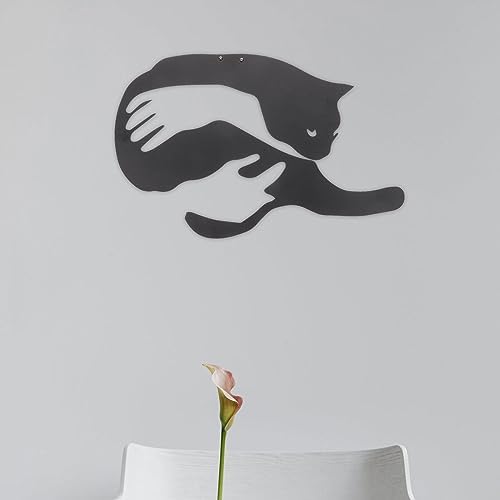 Garneck Black Metal Cat Wall Decor Sculpture
