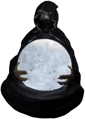 Grim Reaper Statue with Light Up Crystal Ball and Flying Bats