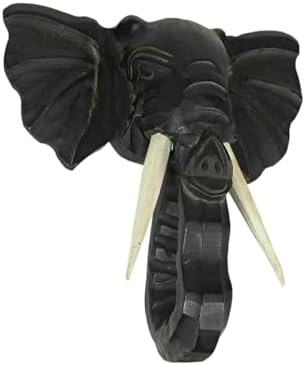 Zeckos Hand Carved Black Wood Elephant Head Wall Sculpture
