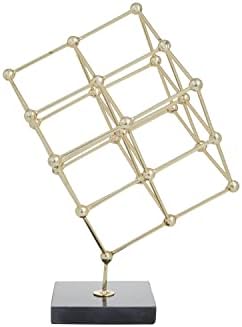 Deco 79 Gold Marble Cube Sculpture with Black Base