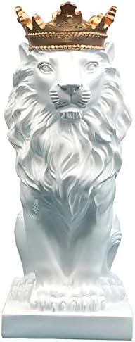 7 Inches Crown Lion Statue - Handmade Resin Animal Sculpture