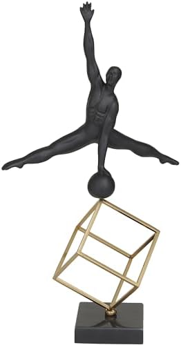 Deco 79 Marble Gymnast Decorative Sculpture with Gold Cube Base