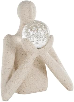 Deco 79 Polystone Figurine with Clear Glass Ball and Gold Speckles