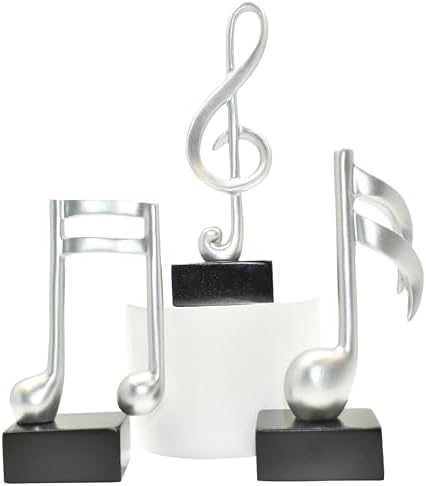 Musical Notes Decor Sculptures with Treble Clef Silver Resin