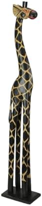 Zeckos 36-Inch Tall Hand-Carved Brown Wood Giraffe Sculpture