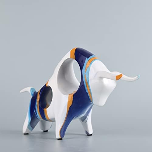 Resin Blue-White Bull Statue Minimalistic Decor