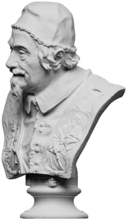 Baroque Papal Bust Sculpture White Alabaster Religious Figurine