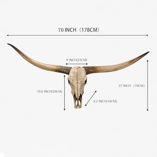 SvRite 70 Inch Long Horn Cow Skull Wall Decor