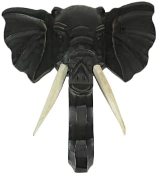 Zeckos Hand Carved Black Wood Elephant Head Wall Sculpture