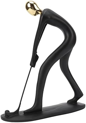 EVTSCAN Golfer Sculpture Gold Head Handmade Abstract Resin Decor