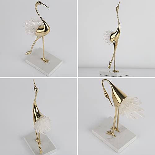 Suruim Elegant Gold Crane Statues with Crystal Tail Accents
