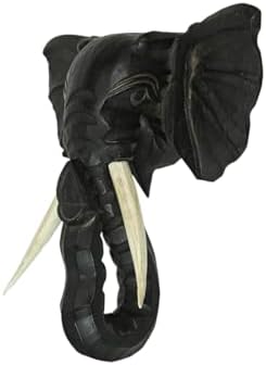 Zeckos Hand Carved Black Wood Elephant Head Wall Sculpture