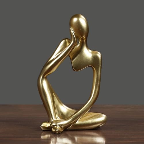 Abstract Resin Thinker Statue - Gold Finish