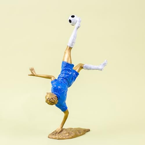 Bronze Soccer Player Sculpture - Overhead Kick Goal Pose