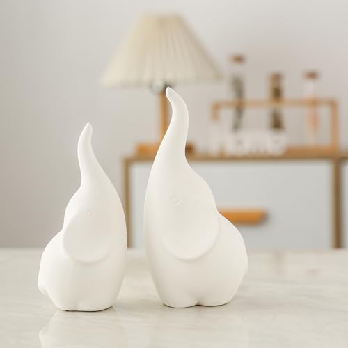 Ceramic Elephant Figurines for Couples Love Symbol Decor