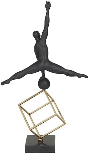 Deco 79 Marble Gymnast Decorative Sculpture with Gold Cube Base