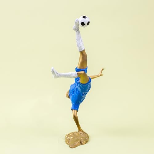 Bronze Soccer Player Sculpture - Overhead Kick Goal Pose