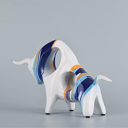 Resin Blue-White Bull Statue Minimalistic Decor