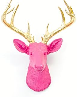 Faux Taxidermy Large Deer Head Wall Sculpture Hot PinkGold