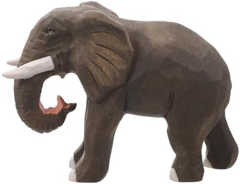 Hand Carved Wooden Elephant Statue 6 Inches Home Decor