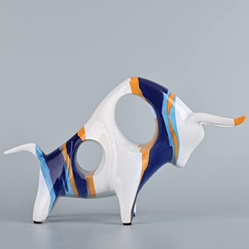 Resin Blue-White Bull Statue Minimalistic Decor