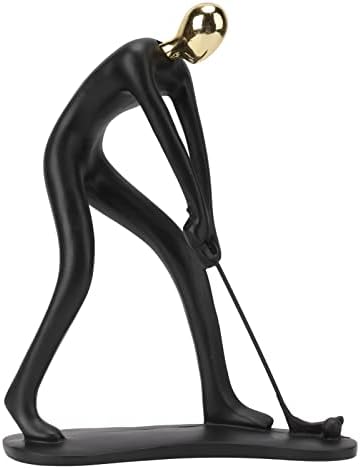 EVTSCAN Golfer Sculpture Gold Head Handmade Abstract Resin Decor