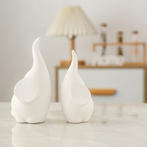 Ceramic Elephant Figurines for Couples Love Symbol Decor