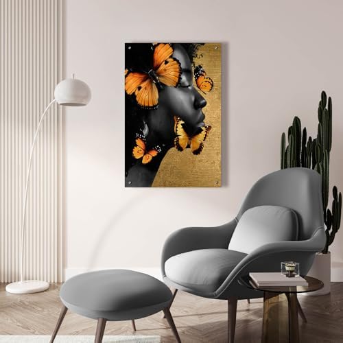 Epic Art Monochrome Golden Butterfly 2 Wall Art
