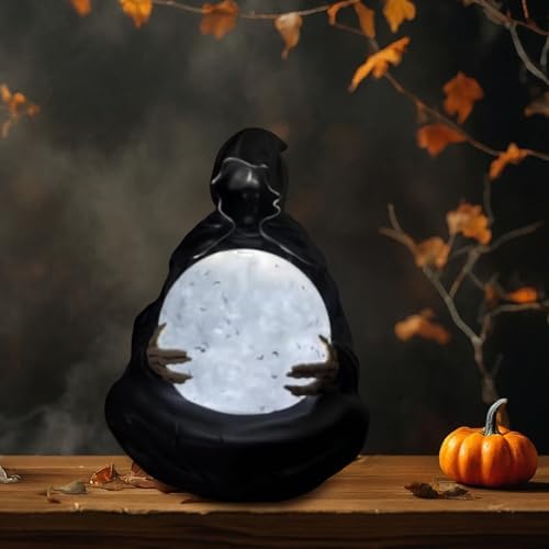Grim Reaper Statue with Light Up Crystal Ball and Flying Bats