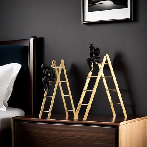 FUNSXBUG Thinker Statue Sitting on Ladder Decor Sculpture