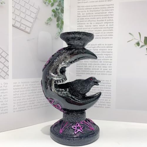 Gothic Moon and Raven Crystal Ball Base Halloween Home Decor