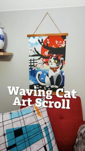 Japanese Waving Cat Wall Scroll Art 16x24 Inches