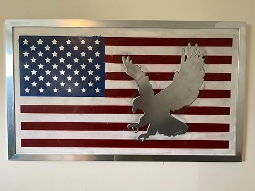 American Flag Metal Wall Art with Eagle Design