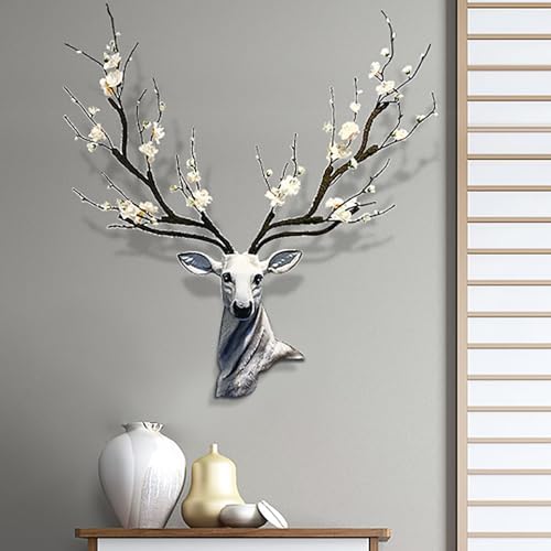 Modern Deer Head Wall Art Sculpture Pink Flower Decor