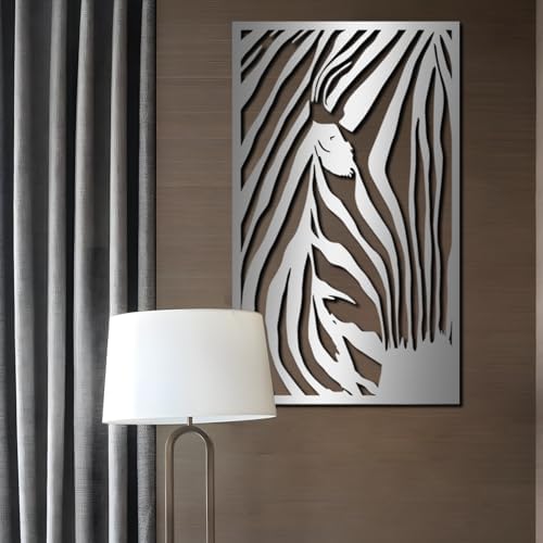 Zebra Metal Wall Art - Abstract Line Decor Silver 41x25inch