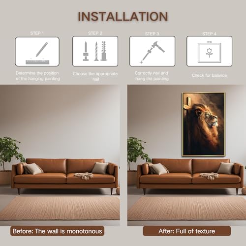 Majestic Lion with Cross Canvas Art Framed 36x24