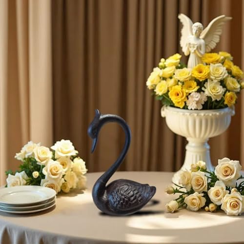 Handmade Cast Iron Swan Decor Statue