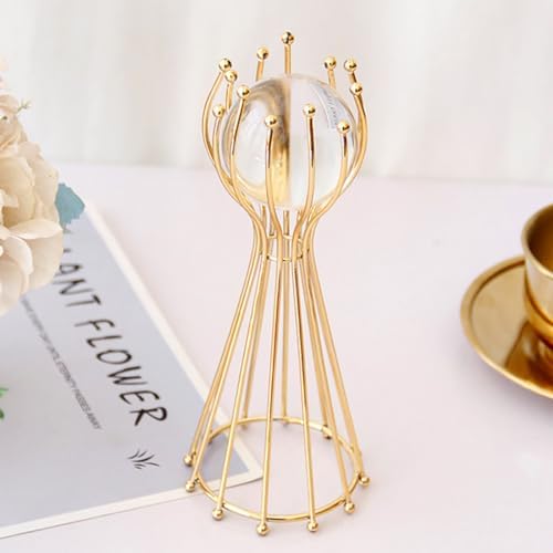 Crystal Ball Sculpture with Gold Stand for Home Decor