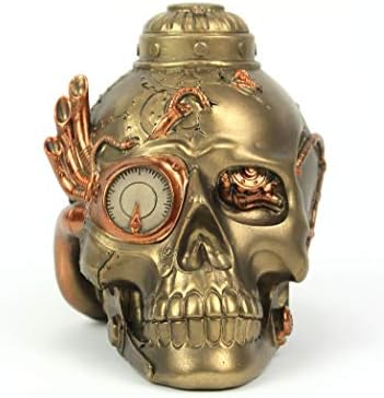 Zeckos Steampunk Cyborg Human Skull Resin Statue