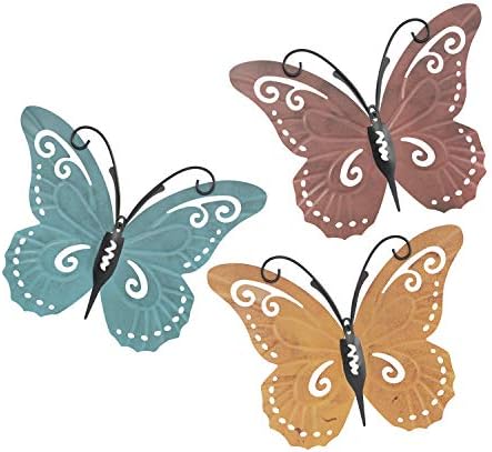 3-Piece Butterfly Metal Wall Art Set - Hand Painted Decor