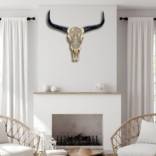 Hand-Carved Authentic Cow Skull Wall Decor 27x26x10 Inch