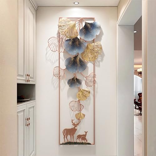 BHOLI 3D Metal Deer Ginkgo Leaf Wall Sculpture