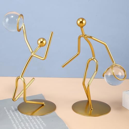 Golden Iron Sportsman Figurine with Crystal Ball Decor Sculpture