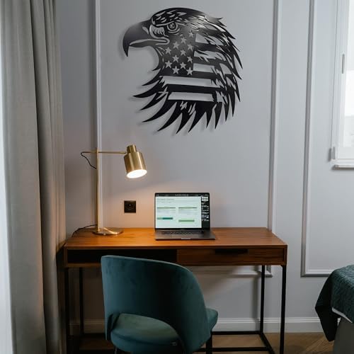 Patriotic Bald Eagle American Flag Metal Wall Art 30 Hanging Sculpture