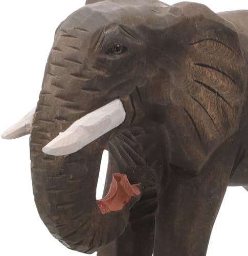 Hand Carved Wooden Elephant Statue 6 Inches Home Decor